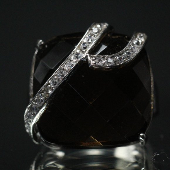 STERLING SILVER SMOKY QUARTZ CZ RING - Picture 2 of 11
